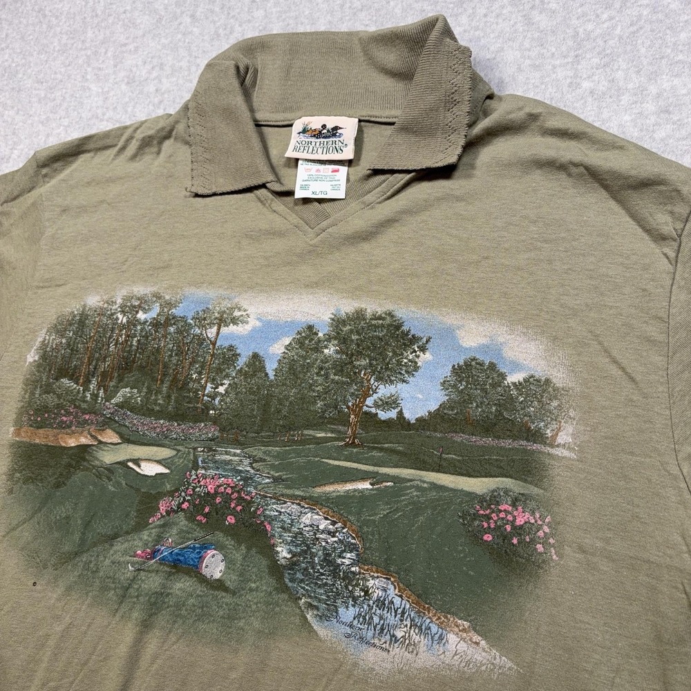 Northern Reflections Polo Shirt Mens XL Green Golf Graphic Short Sleeve VTG